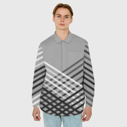 Мужская рубашка oversize 3D Косые черно-белые полосы на сером - фото 2