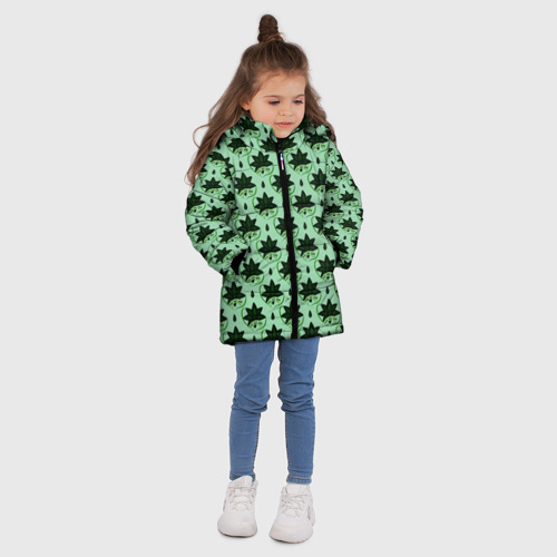 Зимняя куртка для девочек 3D с принтом Да мы можем текст и листья, вид сбоку #3