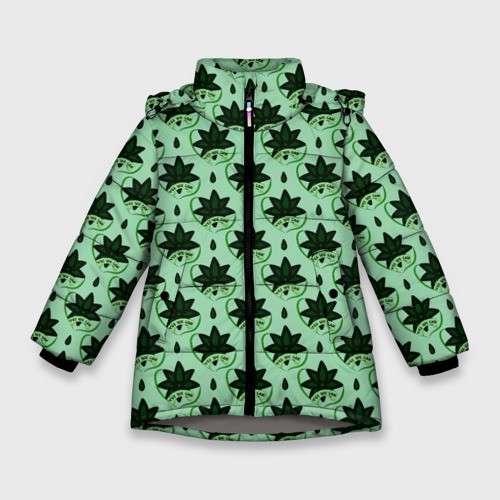 Зимняя куртка для девочек 3D с принтом Да мы можем текст и листья, вид спереди #2