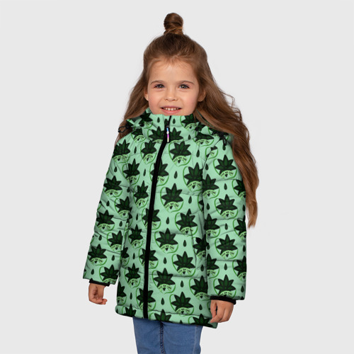 Зимняя куртка для девочек 3D с принтом Да мы можем текст и листья, фото на моделе #1