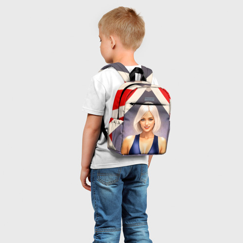 Детский рюкзак 3D с принтом Девушка блондинка в спортивном костюме, фото на моделе #1