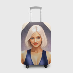 Чехол для чемодана 3D Девушка блондинка в спортивном костюме