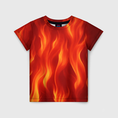 Детская футболка 3D с принтом Огонь рыжий, вид спереди #2