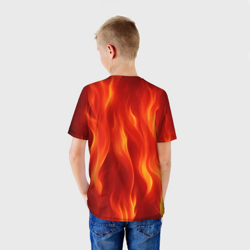 Детская футболка 3D с принтом Огонь рыжий, вид сзади #2