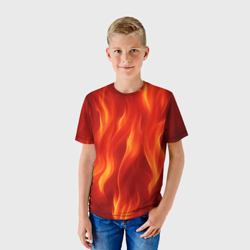 Детская футболка 3D с принтом Огонь рыжий, фото на моделе #1