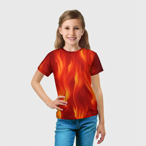 Детская футболка 3D с принтом Огонь рыжий, вид сбоку #3