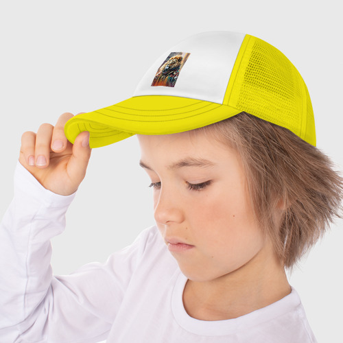 Детская кепка тракер Лев в драной куртке - хиппи, цвет желтый - фото 3