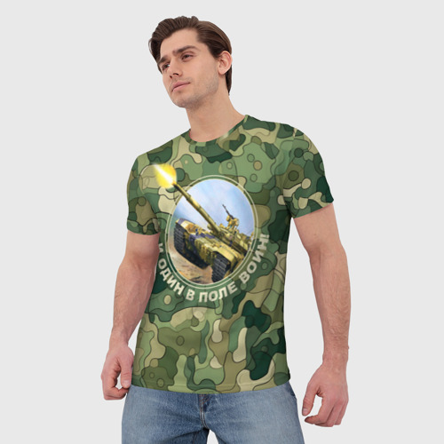 Мужская футболка 3D с принтом И один в поле воин танк Т-72, фото на моделе #1
