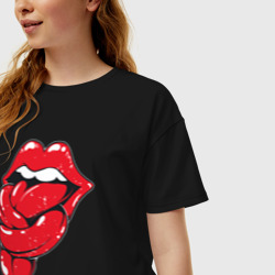 Женская футболка хлопок Oversize The Rolling Stones tongue band - фото 2