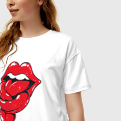 Женская футболка хлопок Oversize The Rolling Stones tongue band - фото 2