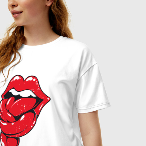 Женская футболка хлопок Oversize The Rolling Stones tongue band, цвет белый - фото 3