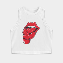 Женская укороченная майка-топ хлопок The Rolling Stones tongue band