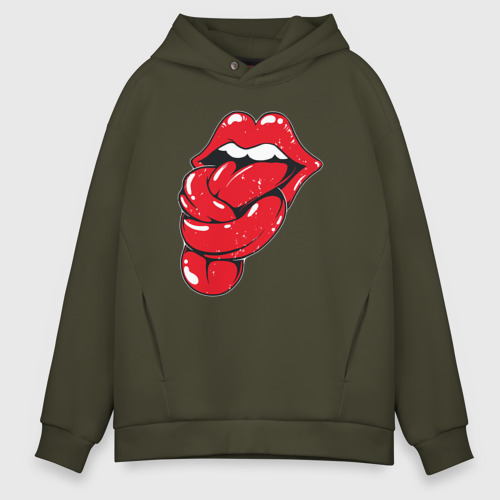 Мужское худи Oversize хлопок The Rolling Stones tongue band, цвет хаки