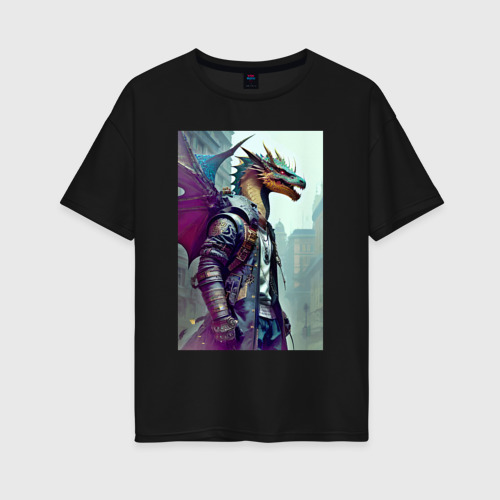 Женская футболка хлопок Oversize Urban dragon - Cyberpunk, цвет черный