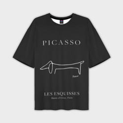 Мужская футболка oversize 3D Собака на черном - Пабло Пикассо