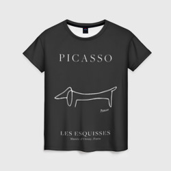 Женская футболка 3D Собака на черном - Пабло Пикассо
