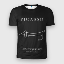 Мужская футболка 3D Slim Собака на черном - Пабло Пикассо