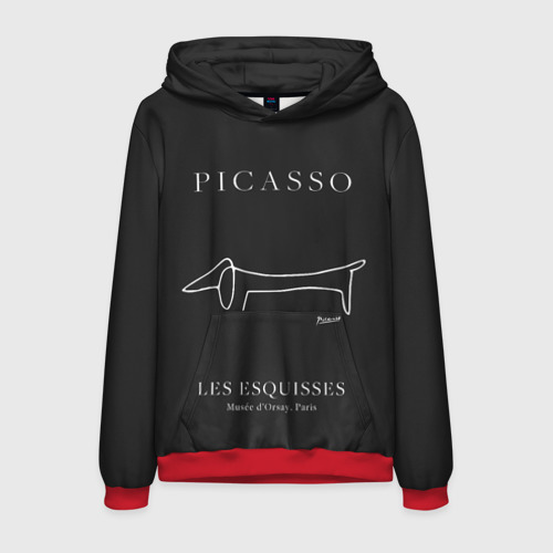 Мужская толстовка 3D Собака на черном - Пабло Пикассо, цвет красный