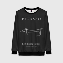 Женский свитшот 3D Собака на черном - Пабло Пикассо