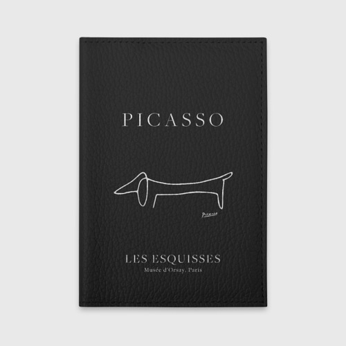 Обложка для автодокументов с принтом Собака на черном — Пабло Пикассо, вид спереди №1