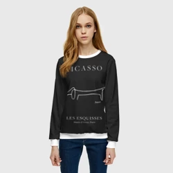 Женский свитшот 3D Собака на черном - Пабло Пикассо - фото 2