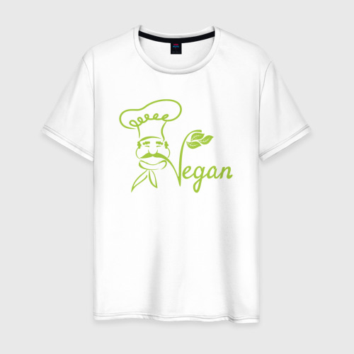 Мужская футболка из хлопка с принтом Vegan cook, вид спереди №1