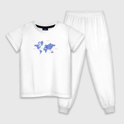Детская пижама хлопок с принтом Синяя карта мира, вид спереди #2