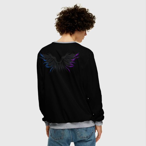 Мужской свитшот 3D Неоновые крылья на спине, цвет меланж - фото 4