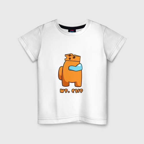 Детская футболка из хлопка с принтом Мистер Сыр из Among Us Logic, вид спереди №1