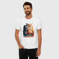 Мужская футболка хлопок Slim Веселый котик с попкорном - фото 2