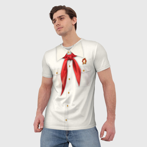 Мужская футболка 3D Пионер с галстуком, цвет 3D печать - фото 3