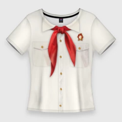 Женская футболка 3D Slim Пионер с галстуком