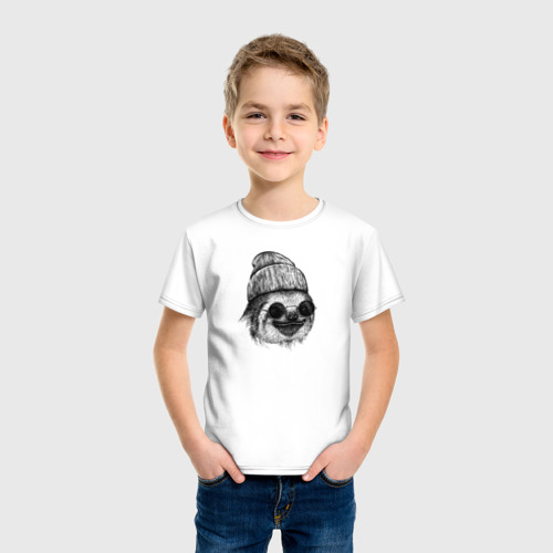 Детская футболка хлопок Ленивец хипстер, цвет белый - фото 3