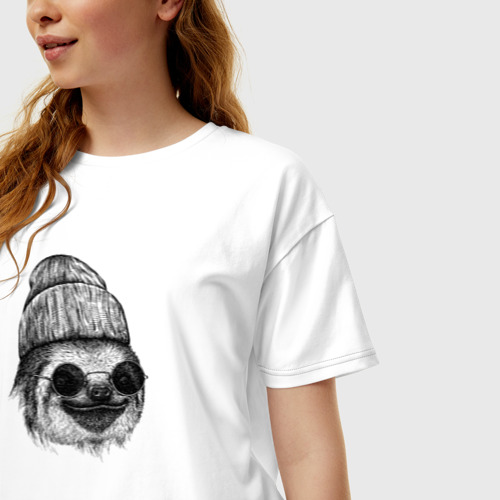 Женская футболка хлопок Oversize Ленивец хипстер, цвет белый - фото 3
