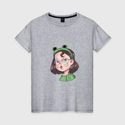 Женская футболка хлопок Девочка лягушка