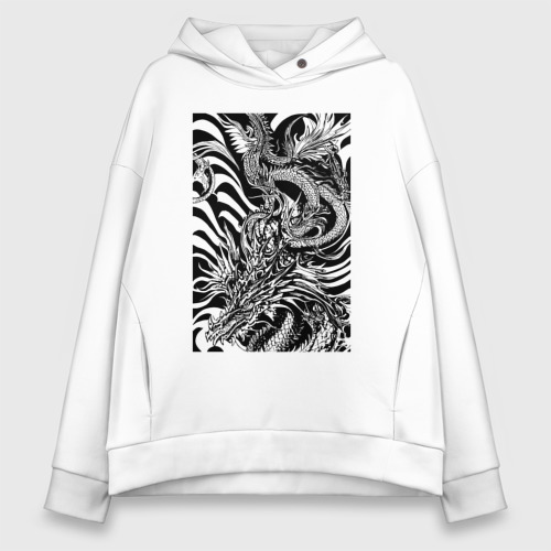 Женское худи Oversize хлопок Dragon - tattoo - irezumi, цвет белый