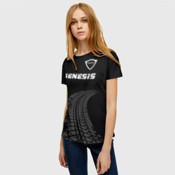 Женская футболка 3D Genesis Speed на темном фоне со следами шин: символ сверху - фото 2