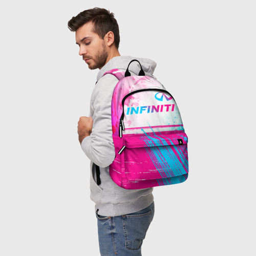 Рюкзак 3D с принтом Infiniti neon gradient style: символ сверху, фото на моделе #1