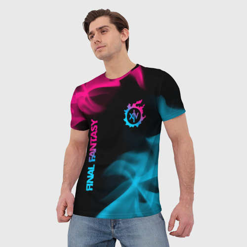 Мужская футболка 3D с принтом Final Fantasy - neon gradient: надпись, символ, фото на моделе #1