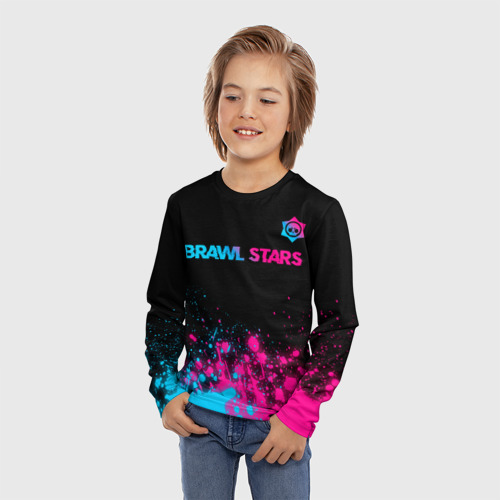 Детский лонгслив 3D с принтом Brawl Stars - neon gradient: символ сверху, фото на моделе #1