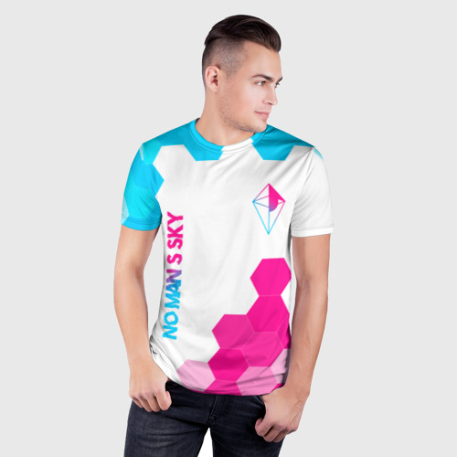 Мужская футболка 3D Slim No Man's Sky neon gradient style: надпись, символ, цвет 3D печать - фото 3