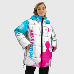 Женская зимняя куртка Oversize No Man's Sky neon gradient style: надпись, символ - фото 2