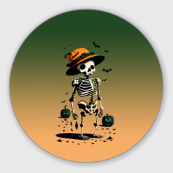 Круглый коврик для мышки Funny skeleton - halloween - neural network