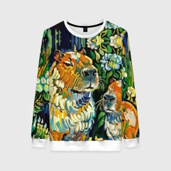 Женский свитшот 3D Капибара с цветами в стиле Ван Гога