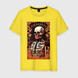 Мужская футболка хлопок Gothic skeleton - floral pattern