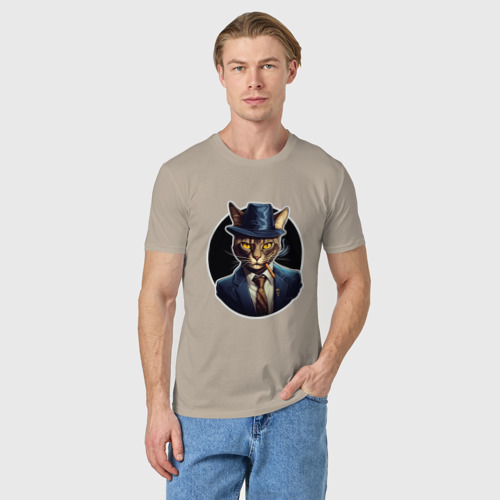 Мужская футболка хлопок Кот в шляпе, цвет миндальный - фото 3