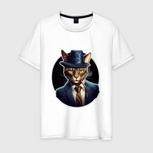 Мужская футболка из хлопка с принтом Кот в шляпе, вид спереди №1