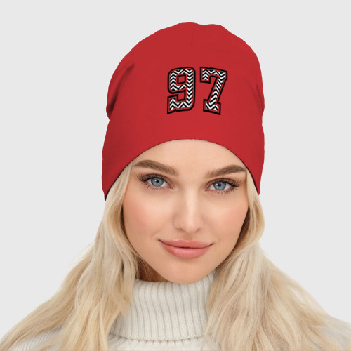 Женская шапка демисезонная Год рождения номер регион 97, цвет красный - фото 3