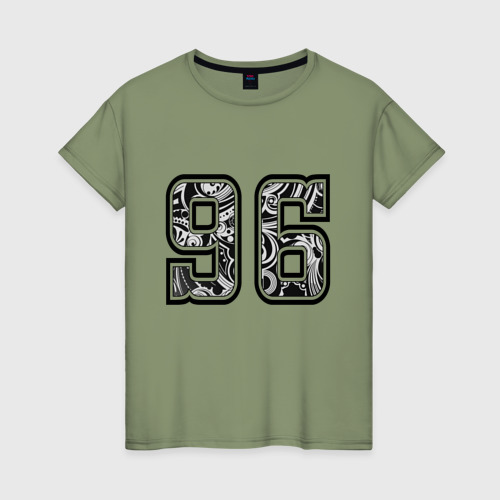 Женская футболка хлопок Год рождения номер регион 96, цвет авокадо