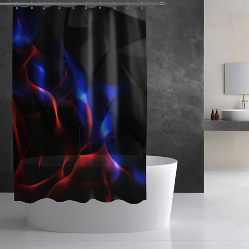 Штора 3D для ванной Красное и синие свечение от черных плит - фото 2